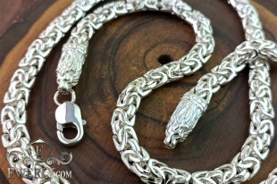 Silver chain "Fox Tail" with clasp "Lion Heads 2", фото